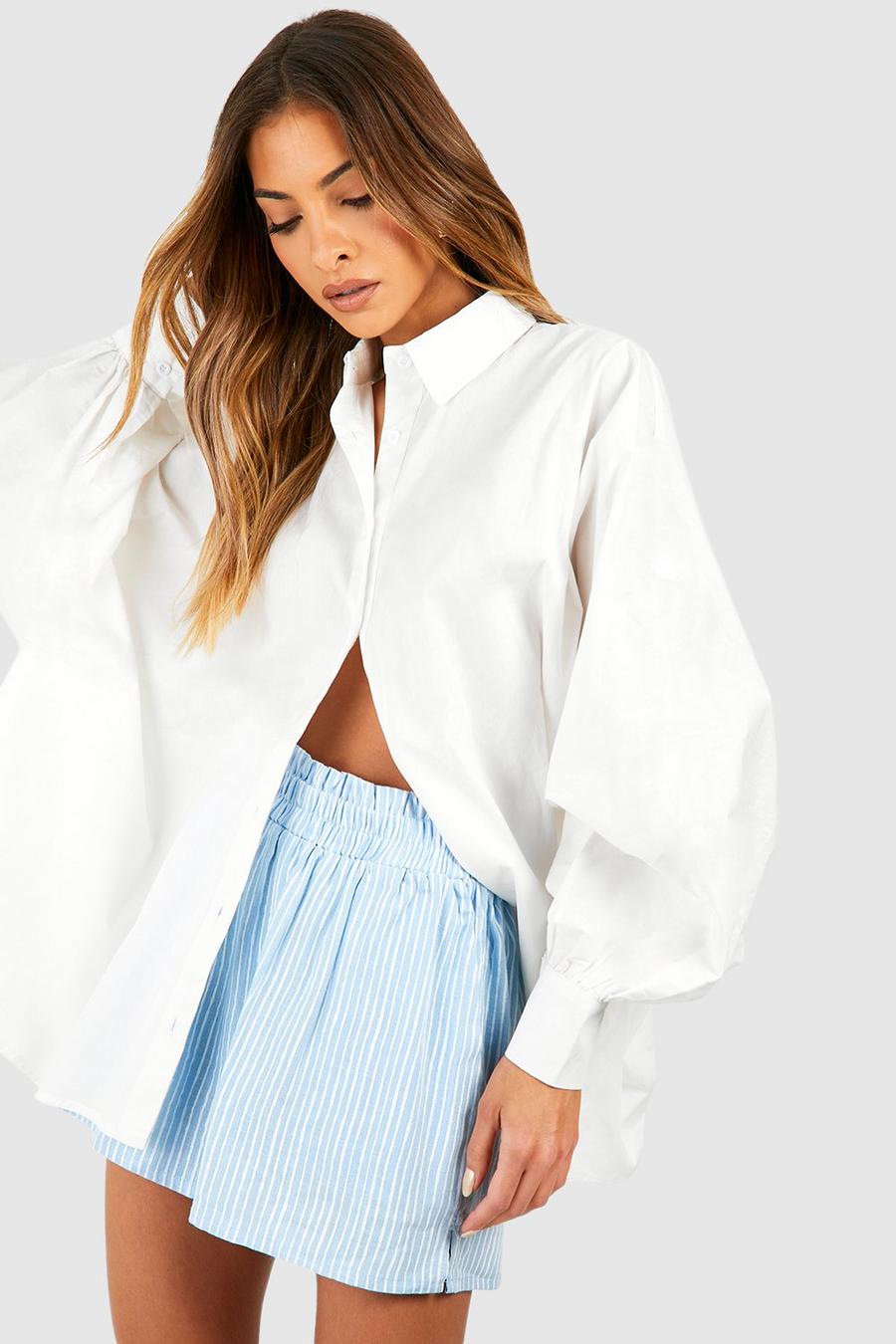 White Oversized Puff Sleeve Cotton Poplin Shirt