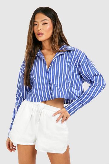 Striped Boxy Cropped Shirt navy