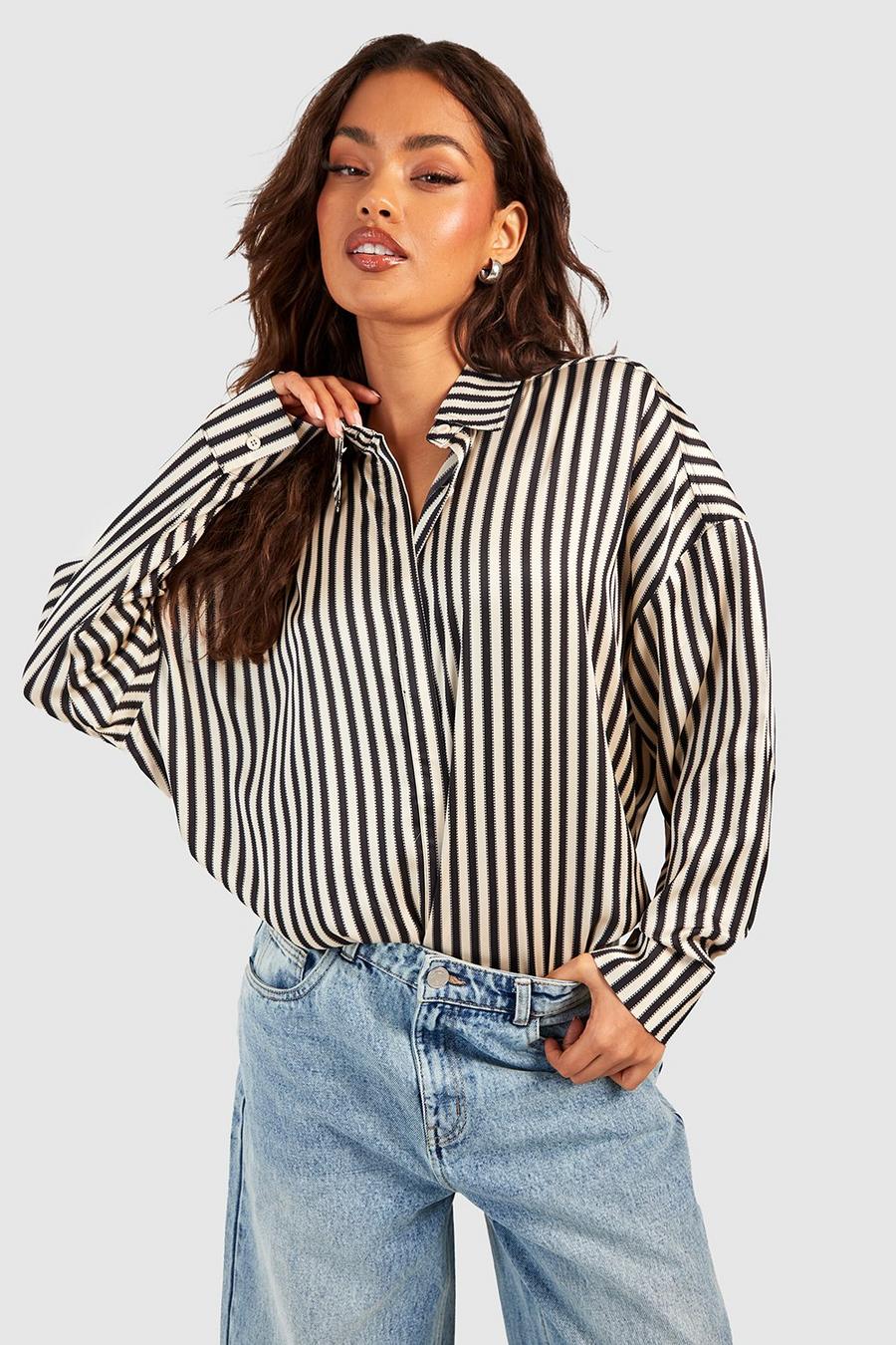 Stone Satin Stripe Drop Shoulder Shirt 