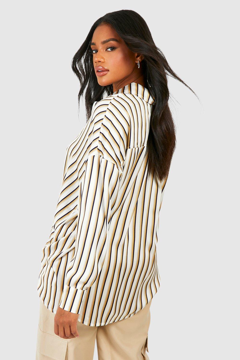 Women's Satin Multi Stripe Drop Shoulder Shirt | Boohoo UK