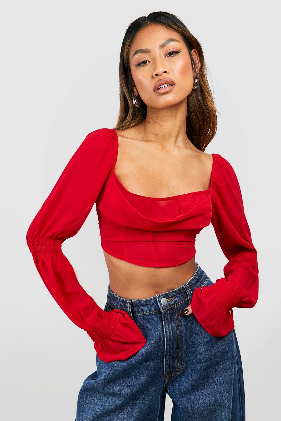 Red Cowl Frill Sleeve Corset