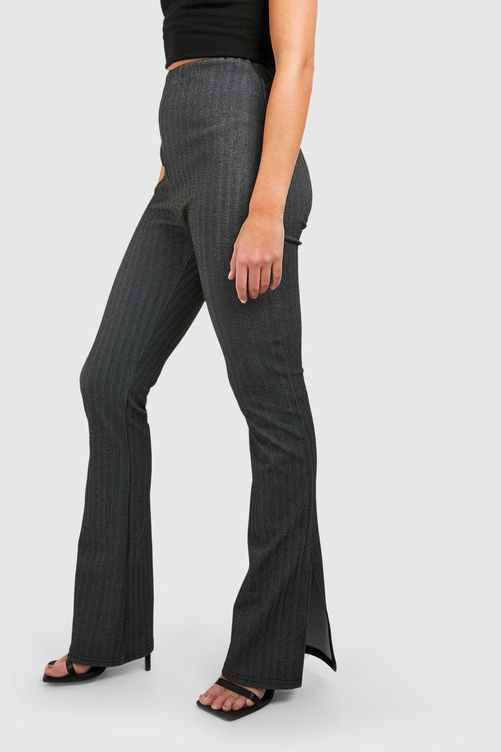 Topshop rib flare trousers in grey