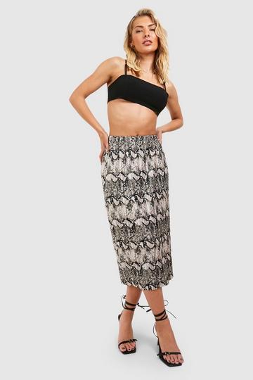 Snake Print Plisse Midi Skirt natural