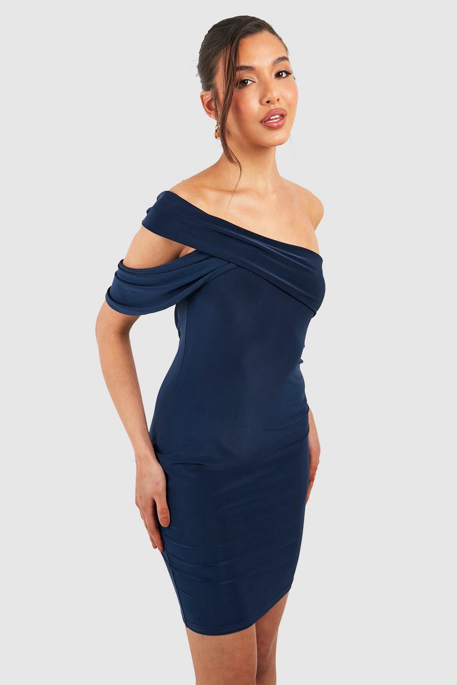 Women's Drape Off Shoulder Matte Slinky Mini Dress | Boohoo UK