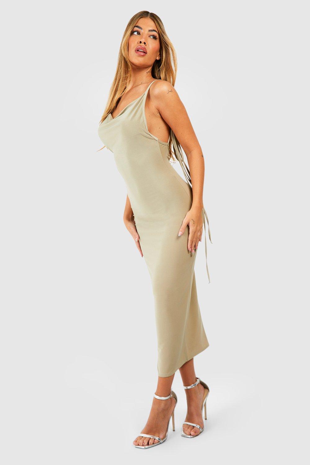 Ruched Bum Matte Slinky Strappy Midaxi Dress