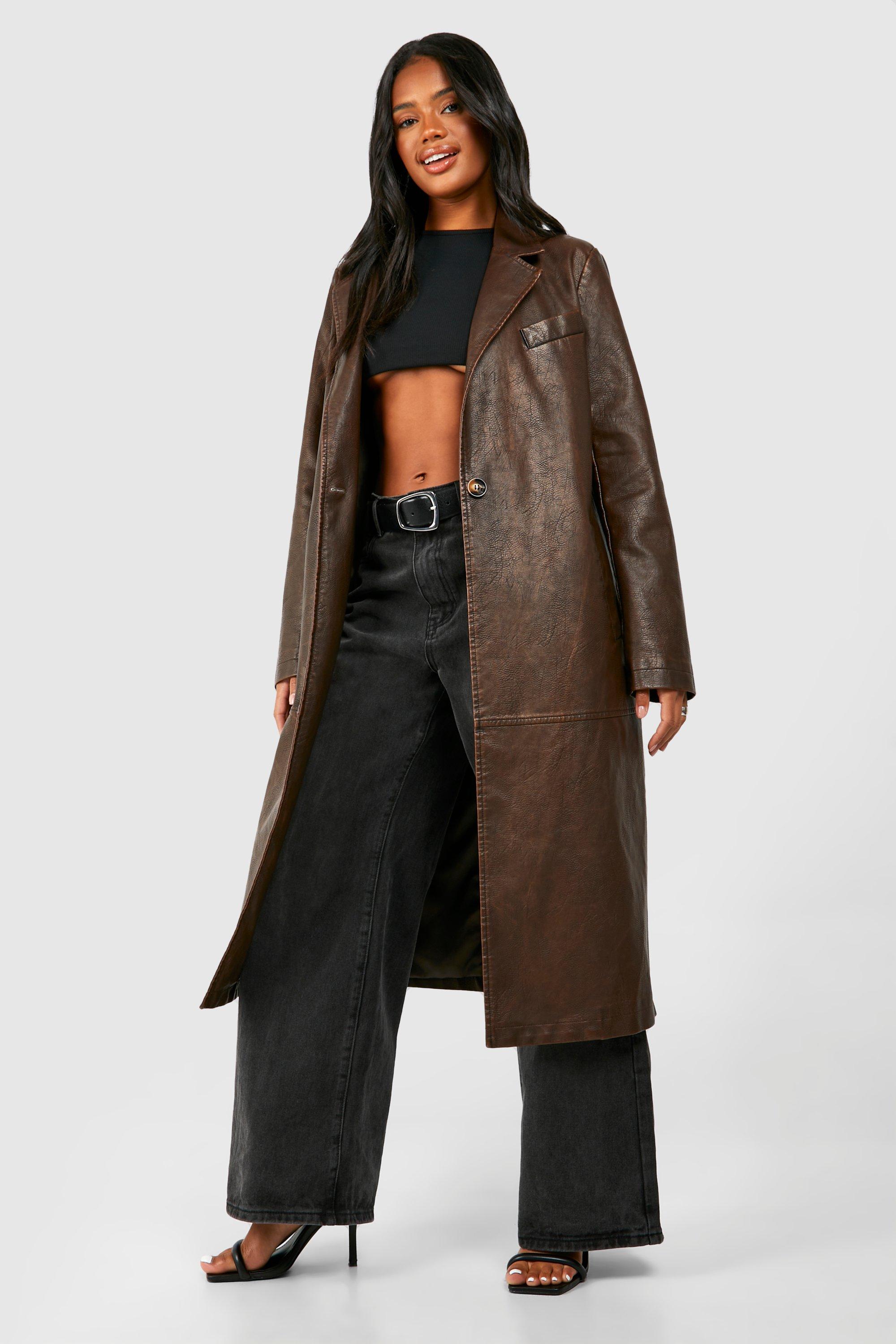 Faux leather 2024 duster coat