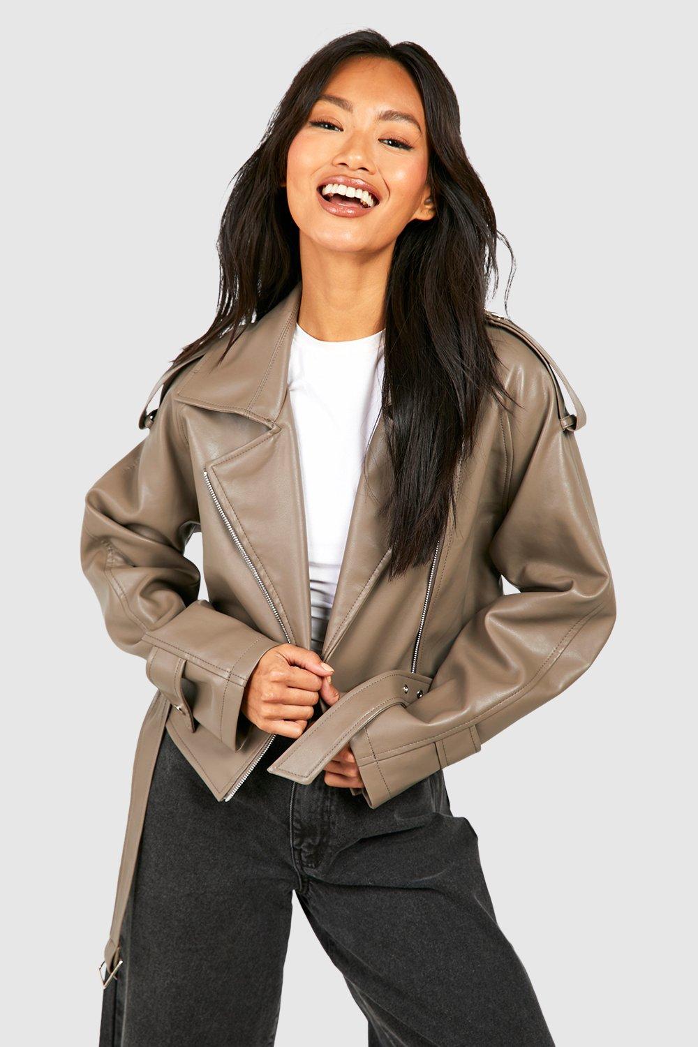 Women's Crop Faux Leather Biker Jacket