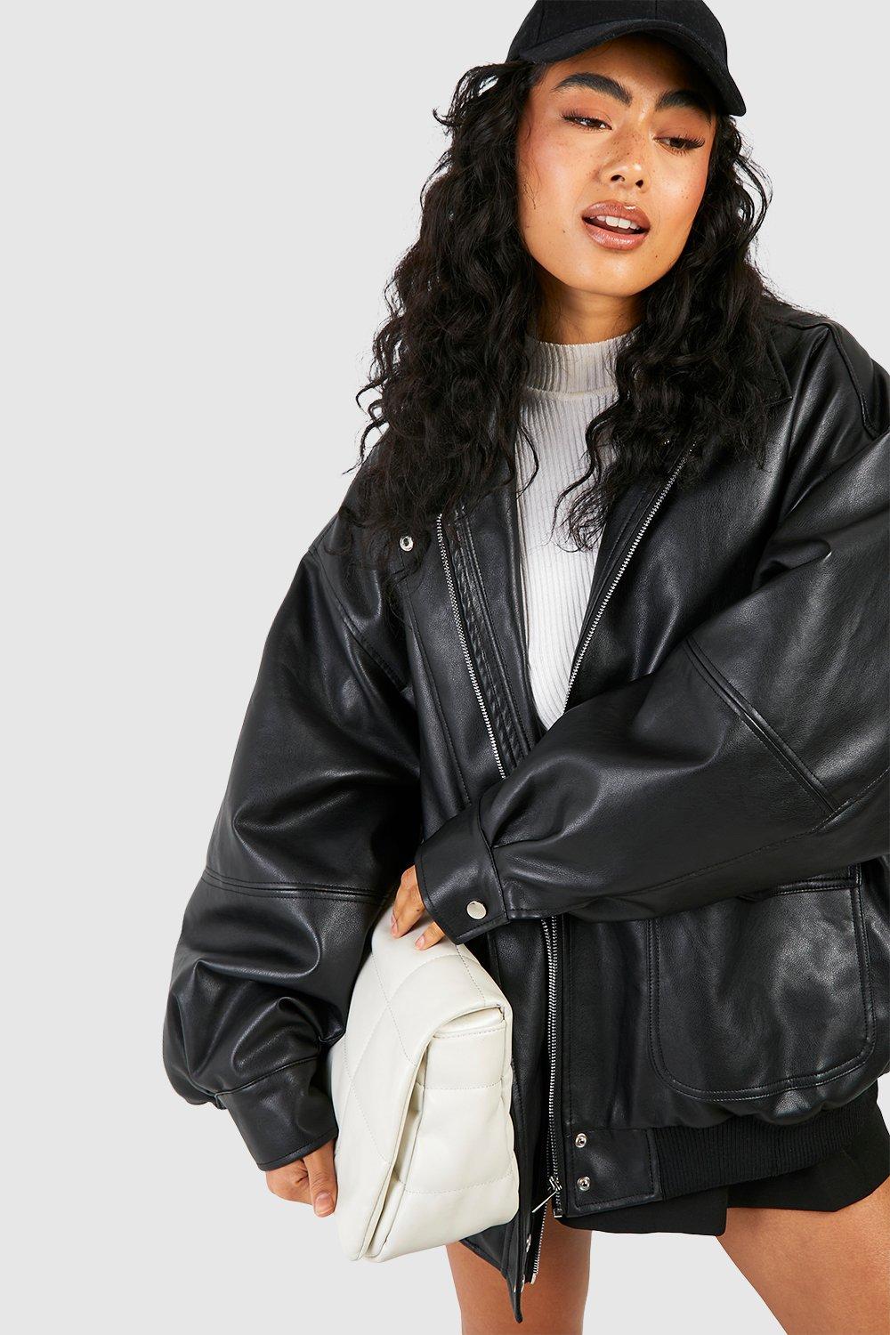 Oversized Collar Faux Leather Jacket