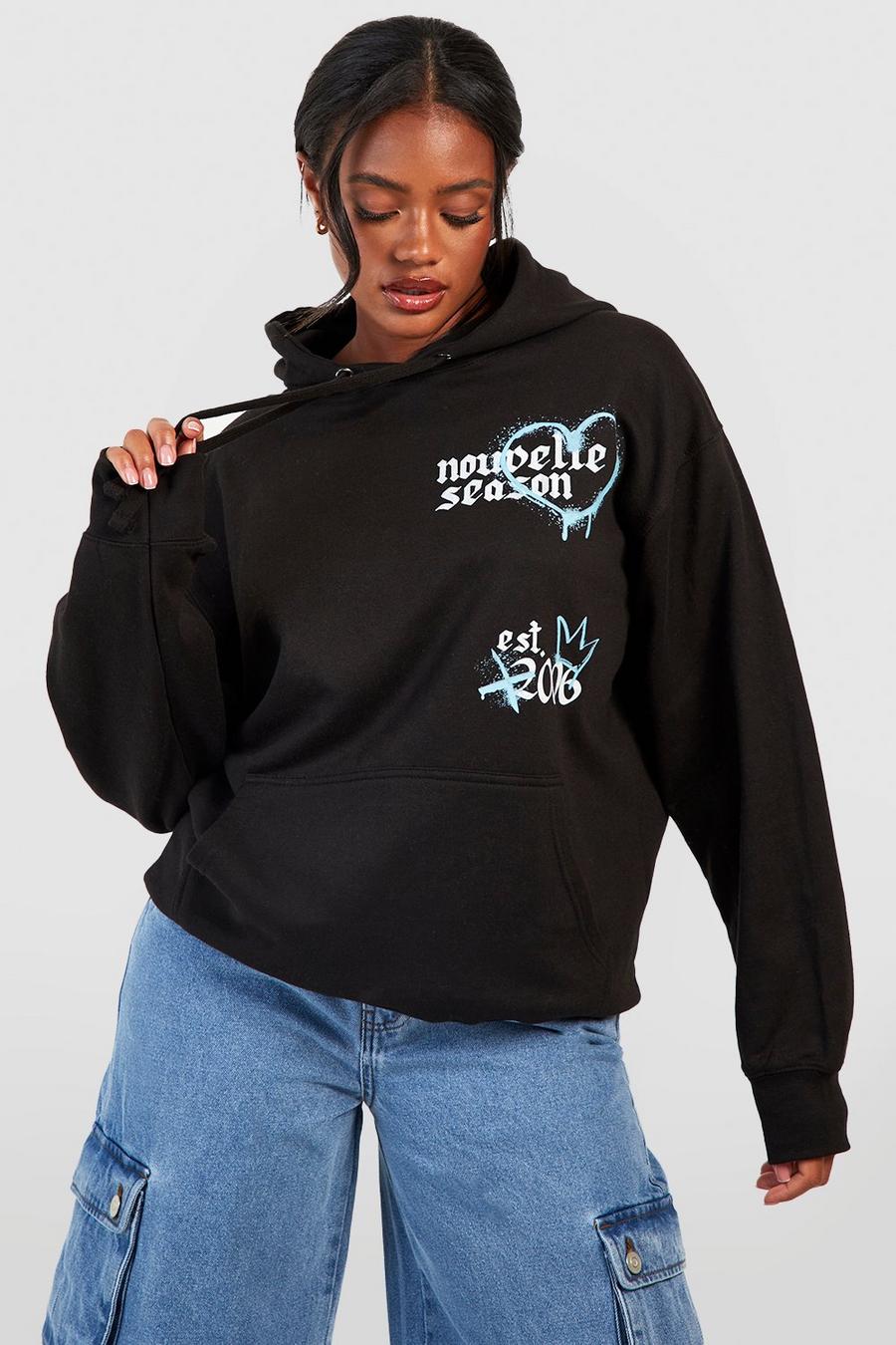 Black Nouvelle Season Oversize hoodie med slogan image number 1