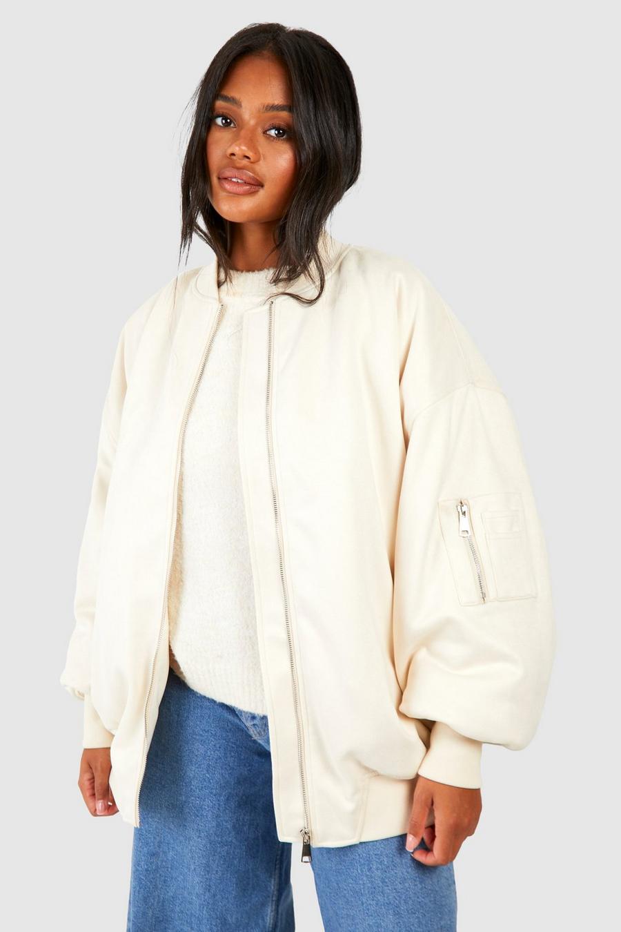 Giacca Bomber oversize in scamosciato sintetico, Cream image number 1