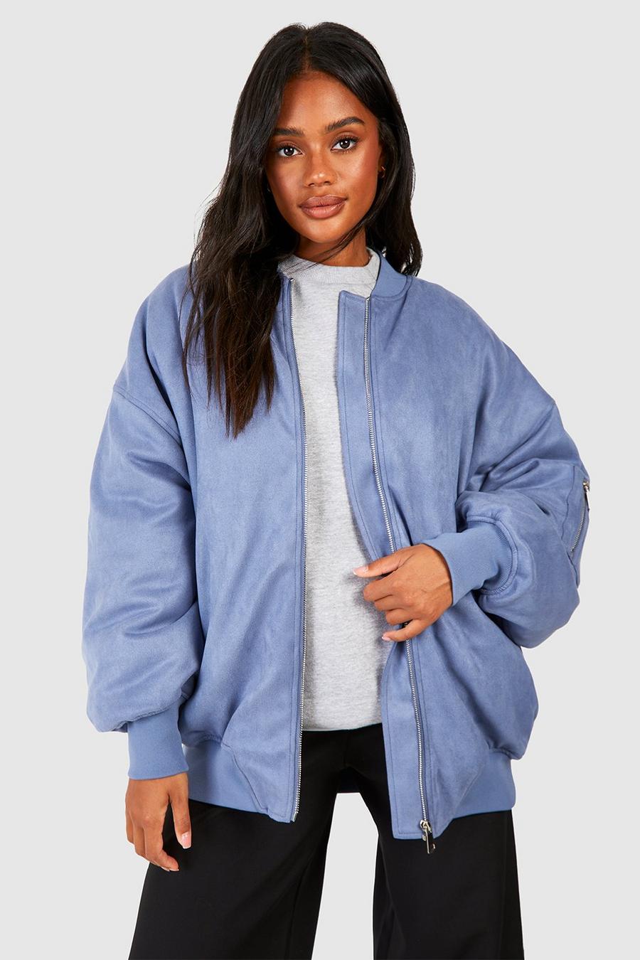 Giacca Bomber oversize in scamosciato sintetico, Blue image number 1