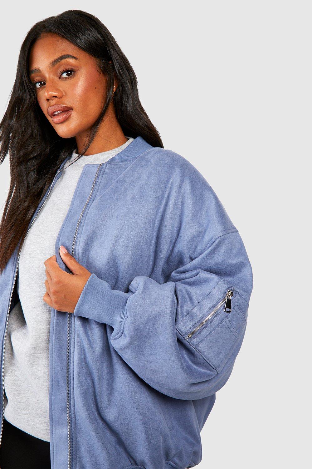 Oversized Faux Suede Bomber Jacket