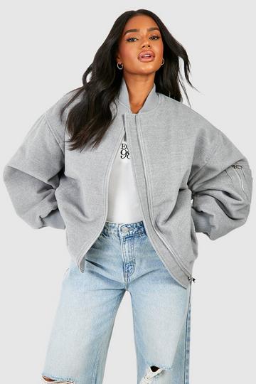 Oversized Wool Look Bomber Jacket grey