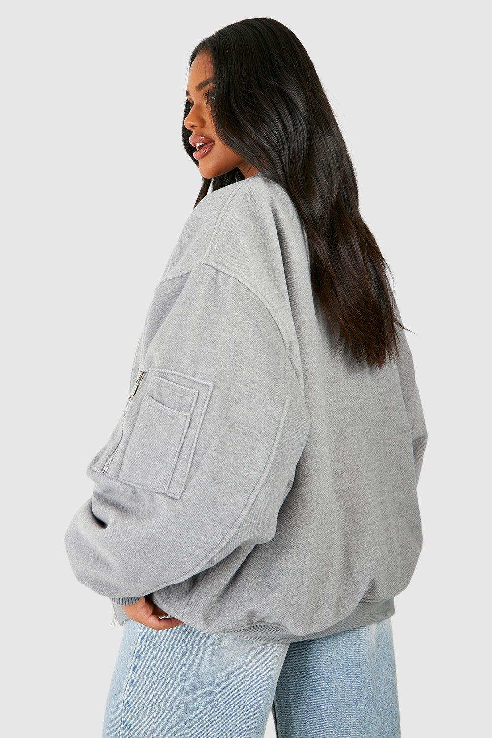 Oversized Wool Look Bomber Jacket | boohoo