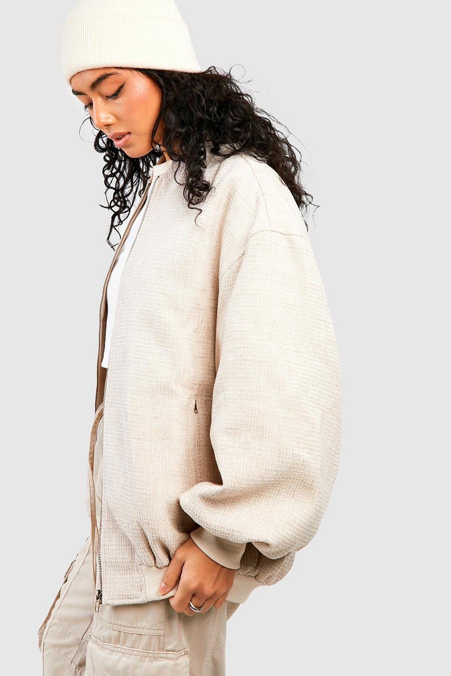 Giacca Bomber oversize in bouclé, Stone