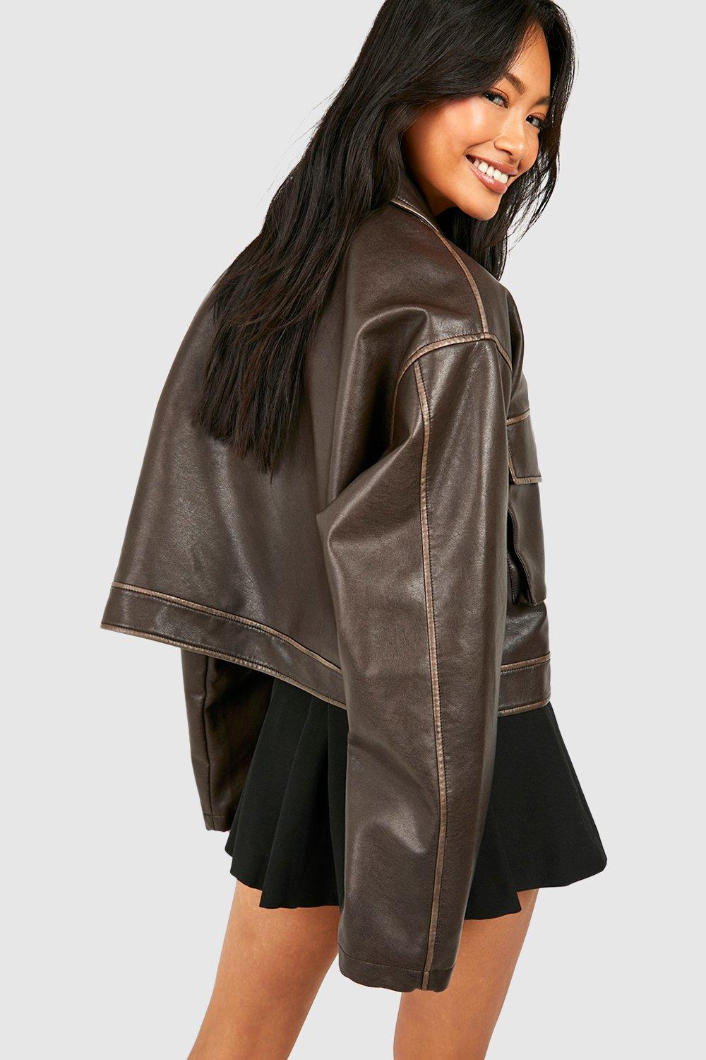 Vintage Look Faux Leather Pocket Detail Jacket | boohoo USA Vintage Look Faux Leather Pocket Detail Jacket | boohoo USA
