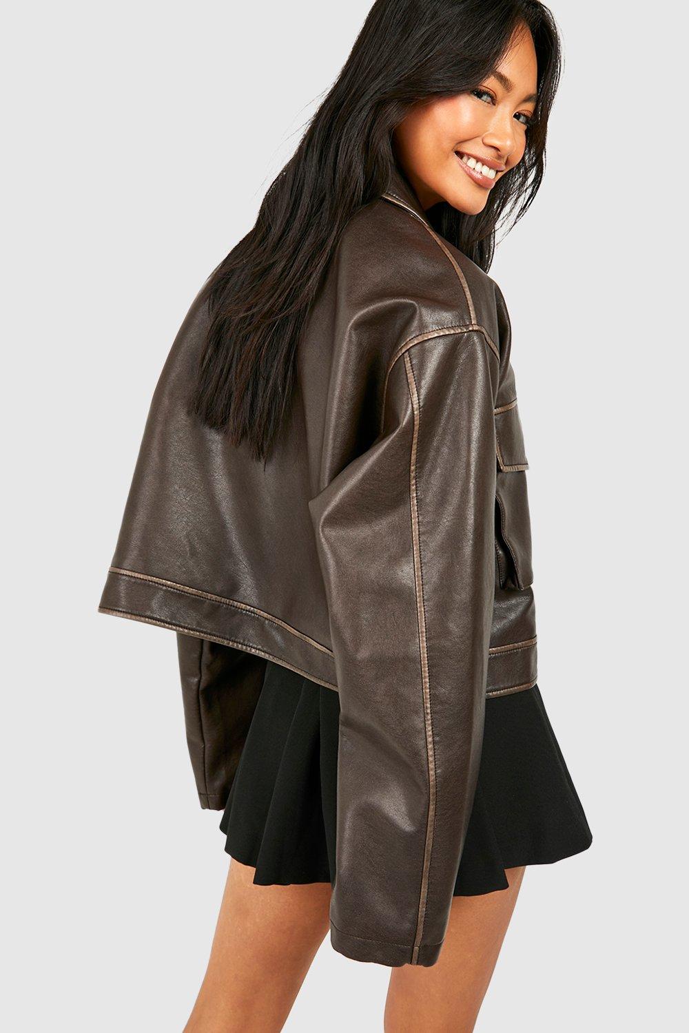 Pocket Detail Faux Leather Bomber