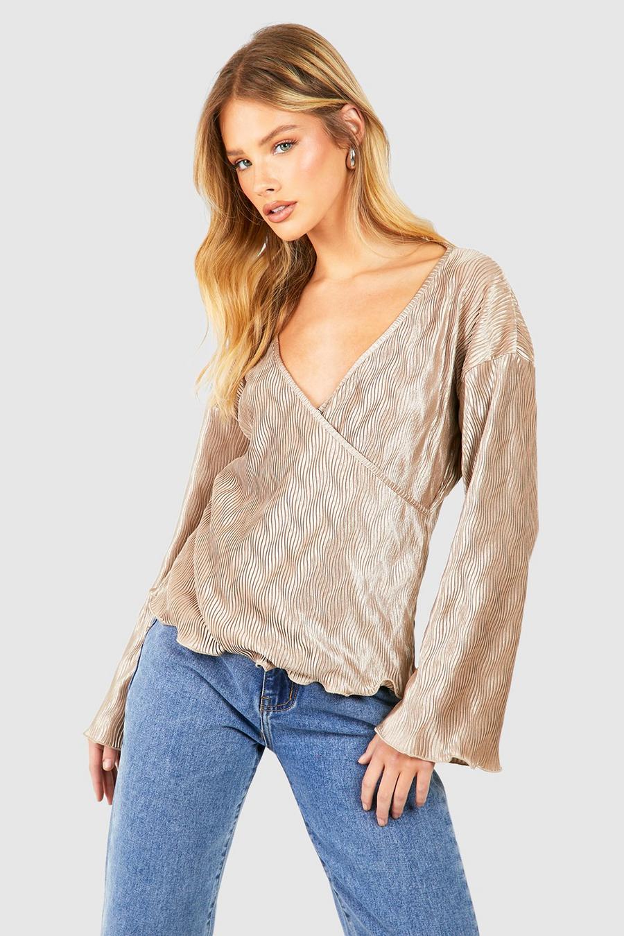 Champagne Pleated Wrap Blouse image number 1