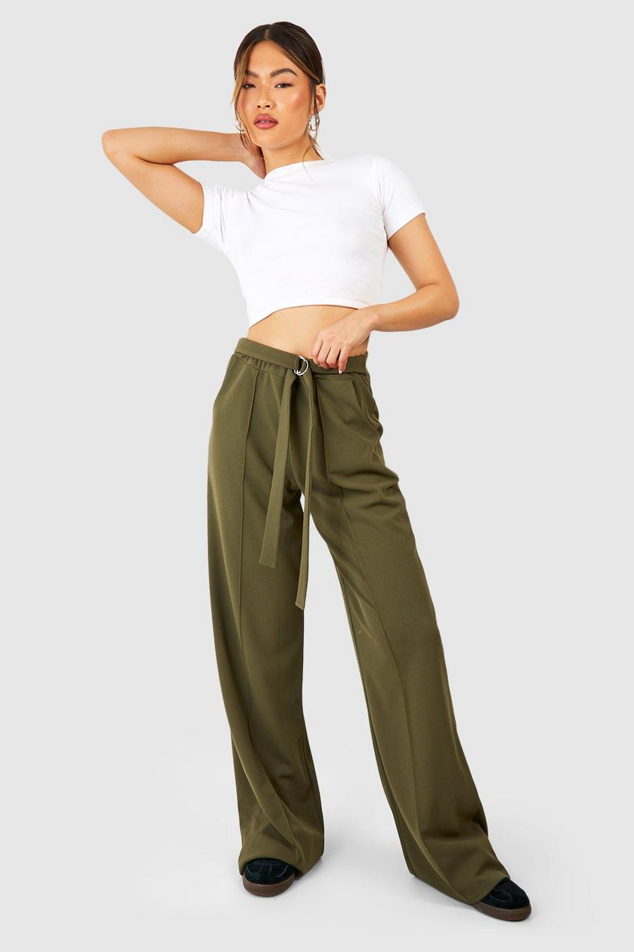 Pantalón de pernera ancha con cinturón, Khaki image number 1
