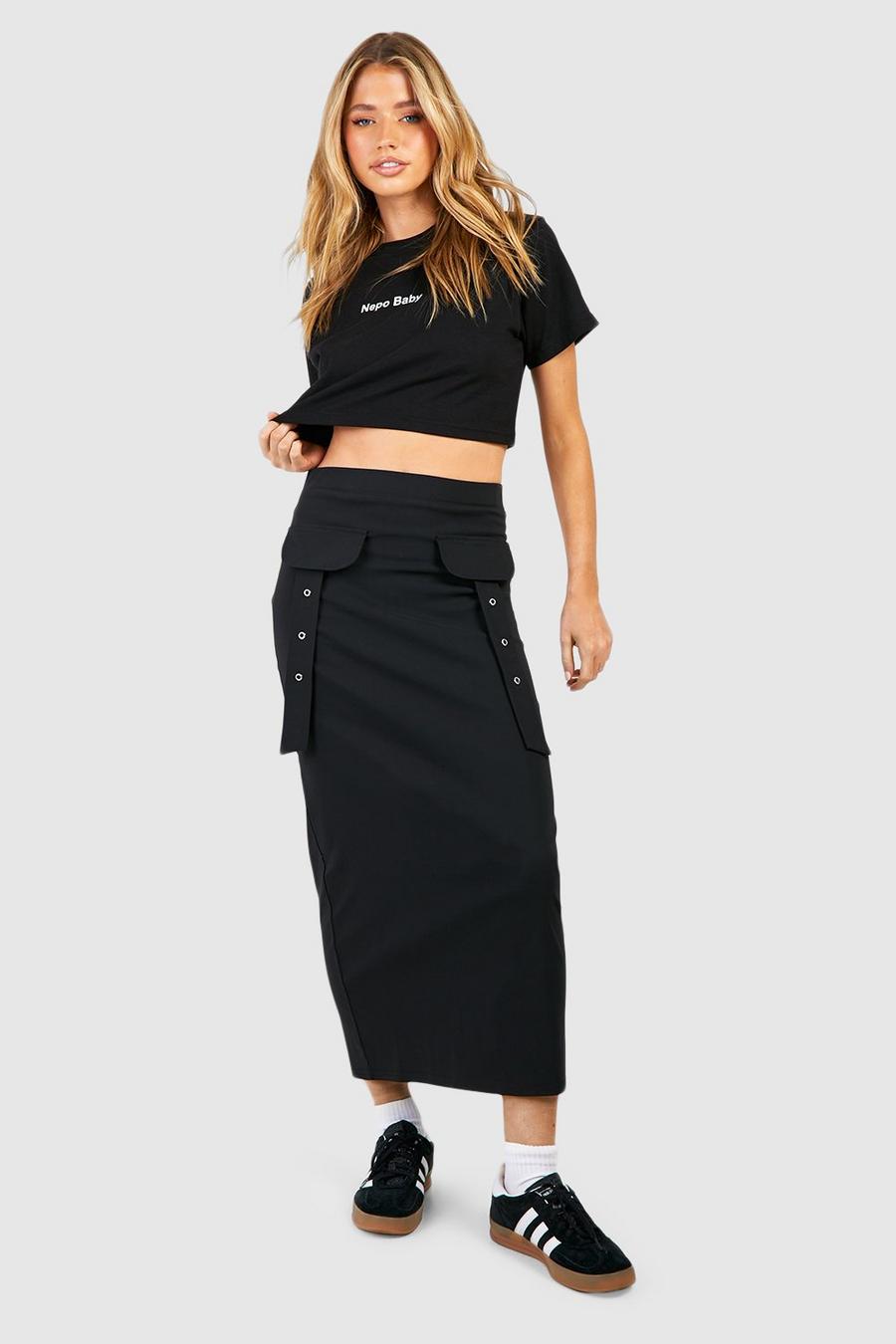 Black Utility Midaxi Skirt