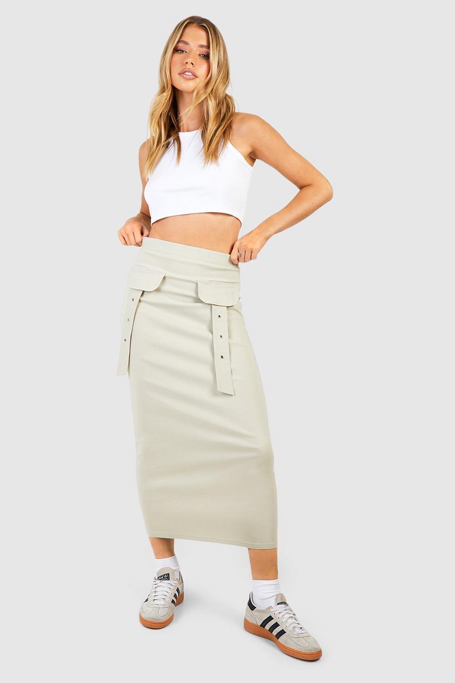 Stone beige Utility Midaxi Skirt