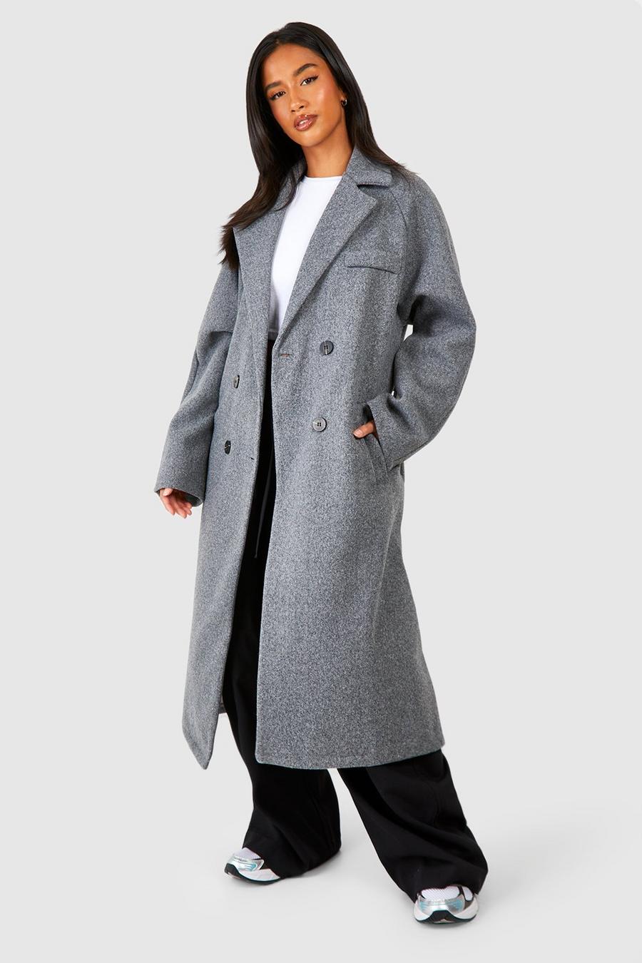 Charcoal Petite Oversized Wool Look Belted Coat image number 1