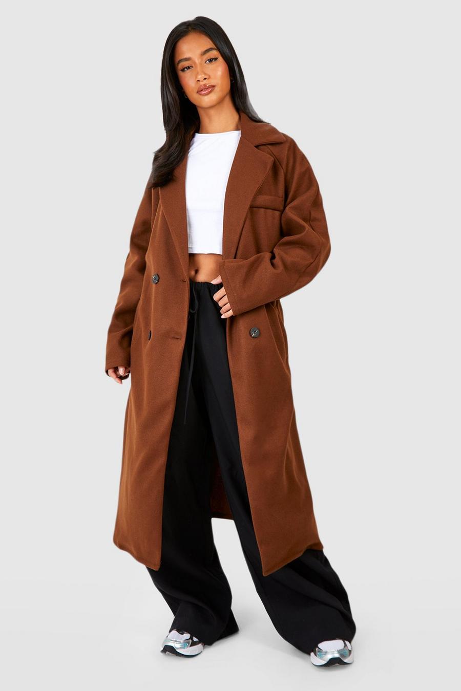 Chocolate Petite Oversized Wool Look Belted Coat image number 1