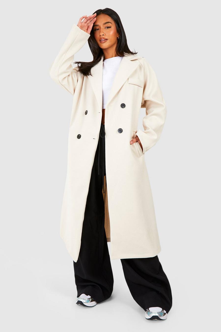 Stone Petite Oversized Wool Look Belted Coat image number 1