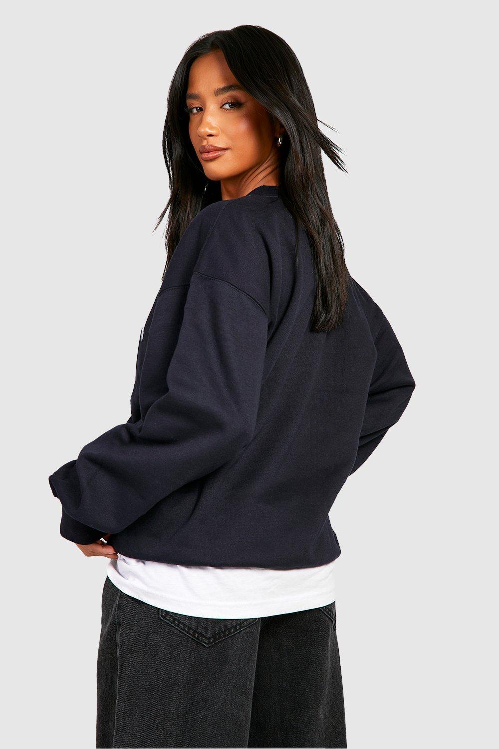 Petite Brooklyn Slogan Printed Varsity Oversized Sweatshirt