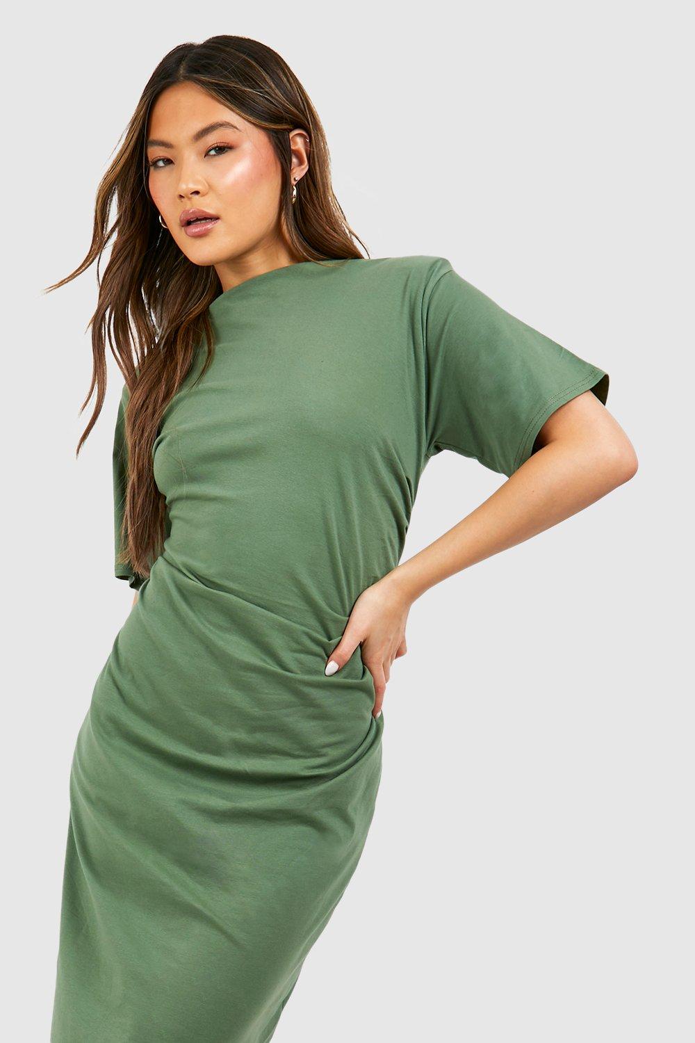 Cotton T-shirt Dress - Sage green - Ladies