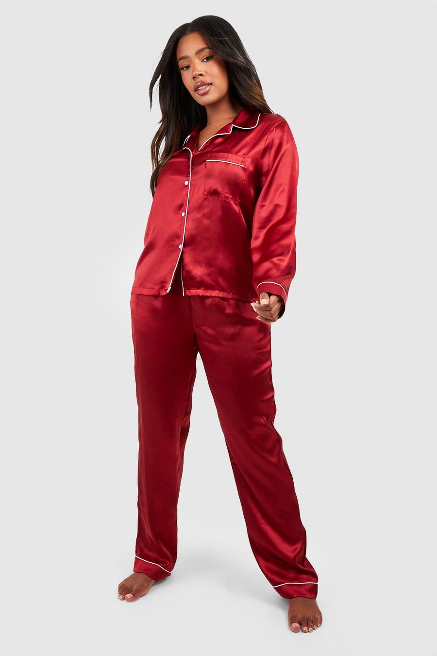 Red Plus Pyjama Set Met Broek, Oogmasker En Elastiekje image number 1