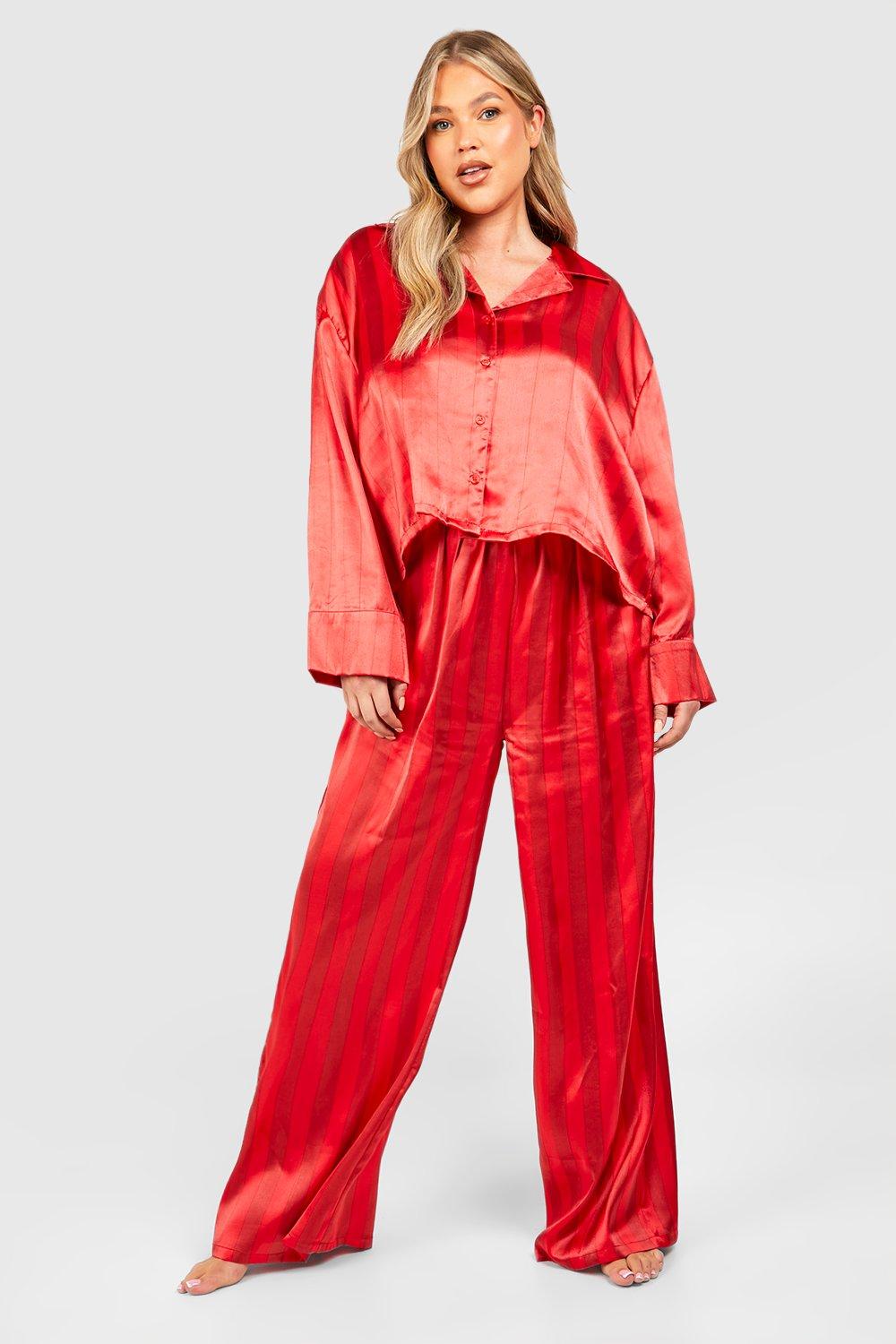 Plus Oversized Crop Stripe Pj Pants Set