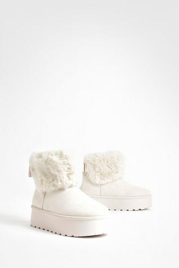 Beige Fur Lined Platform Cosy Boots