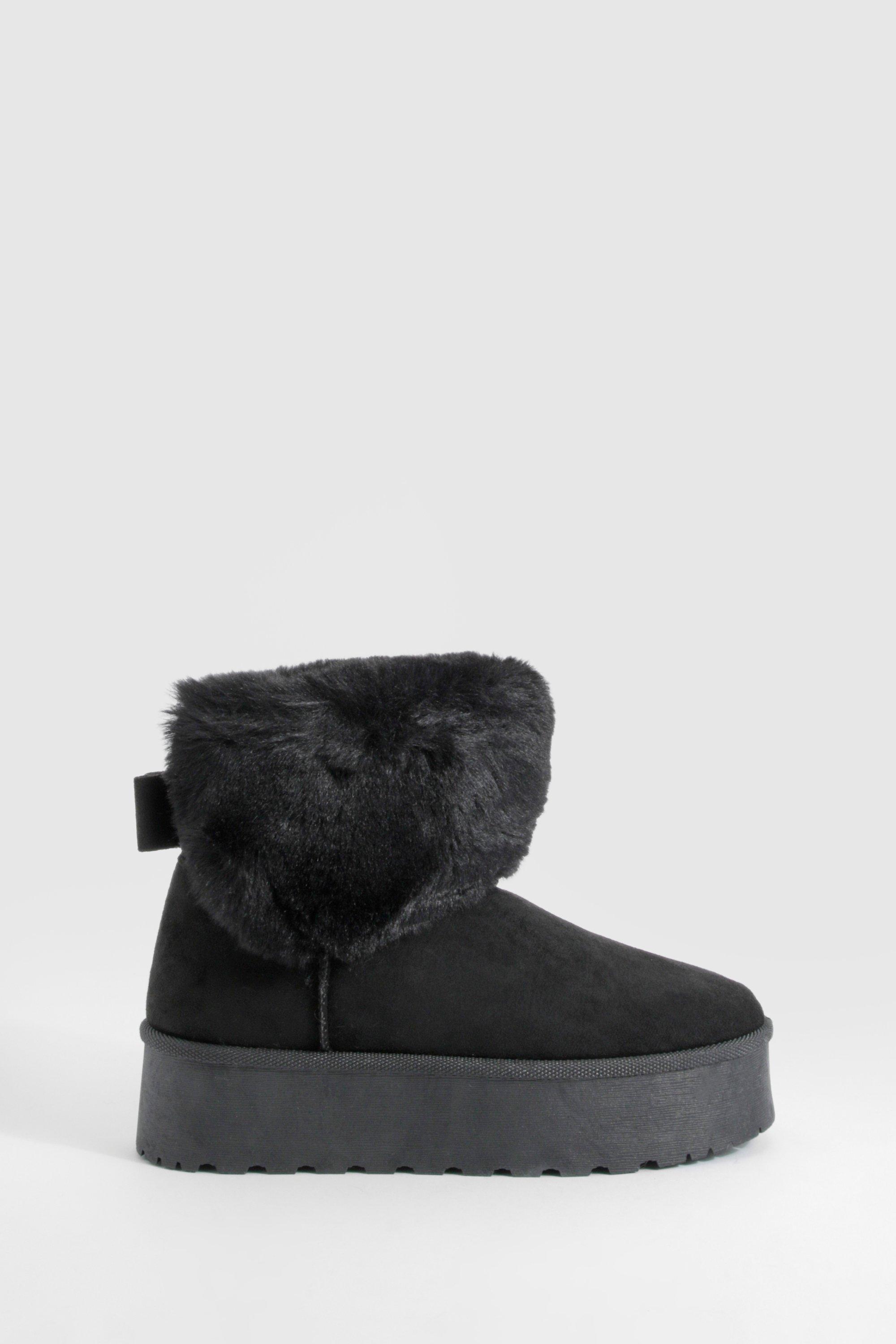 Black fluffy boots best sale