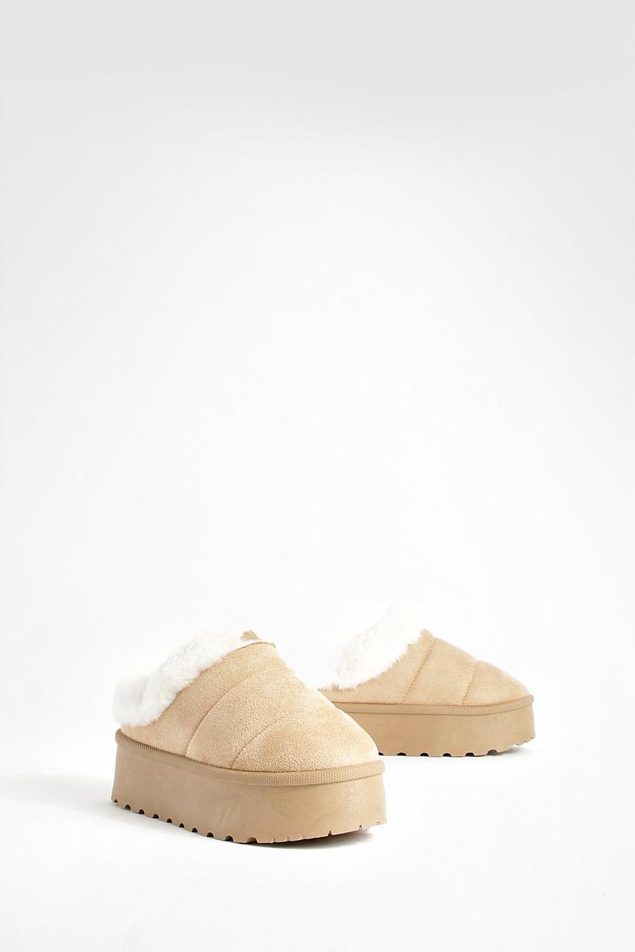 Sand Platform Fur Lined Cozy Mules