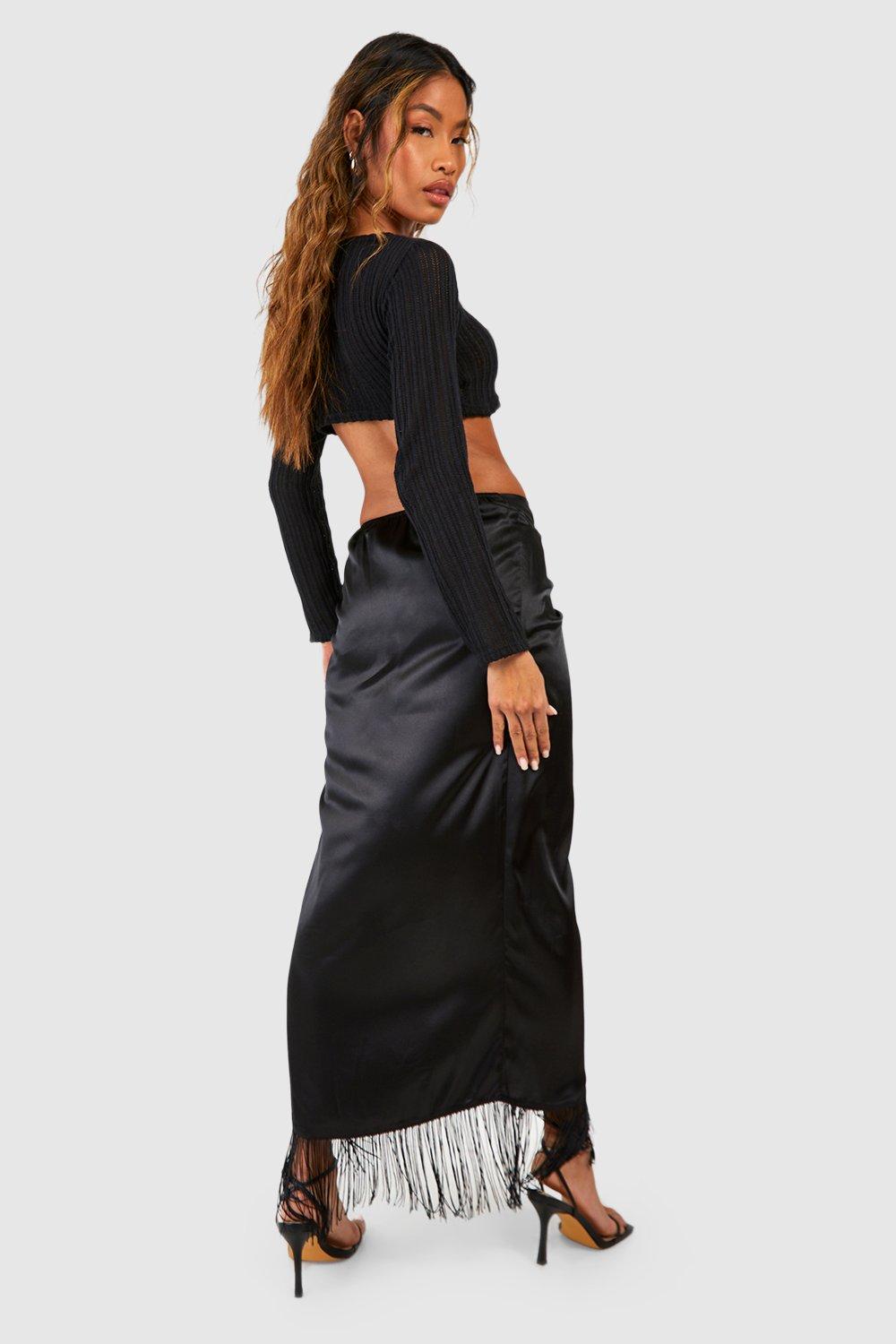 Tassel Hem Wrap Satin Midaxi Skirt boohoo