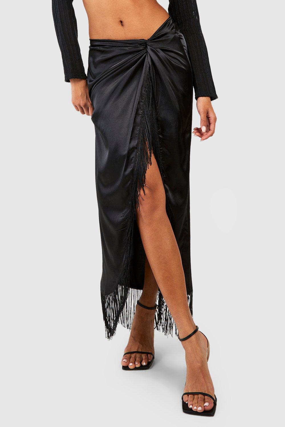 Satin midi outlet skirt boohoo