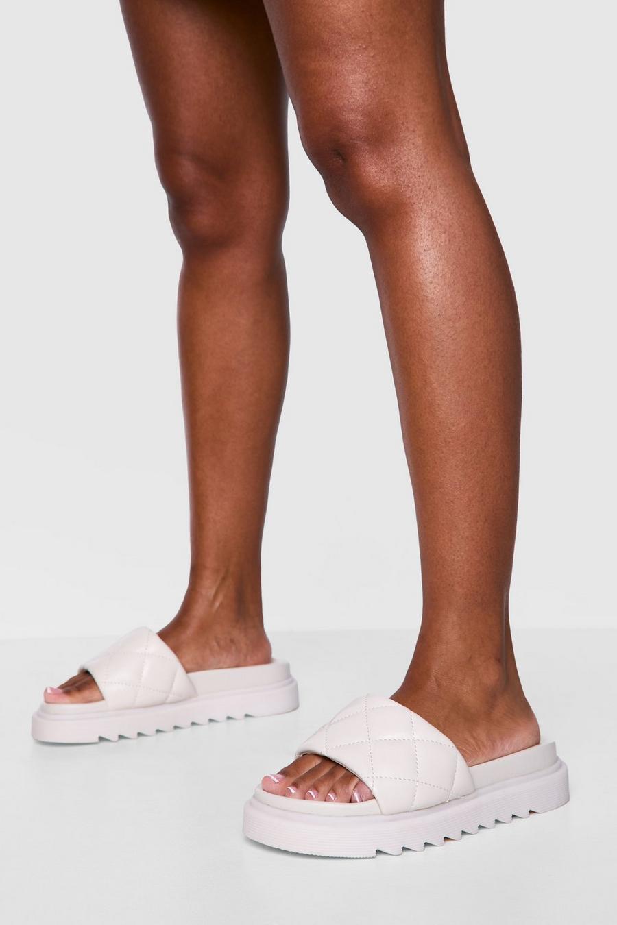 Off white Quilted Chunky Slides image number 1