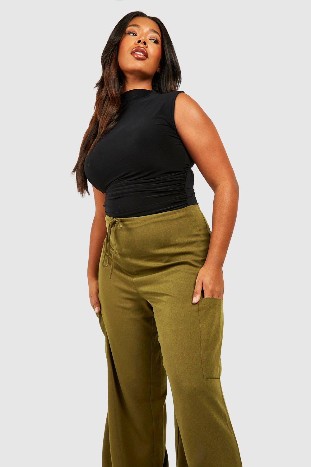 Green Wide Leg Cargo Pants Plus Size