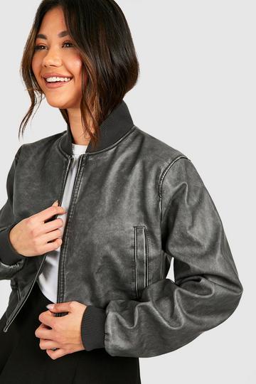 Faux Leather Bomber Jacket black