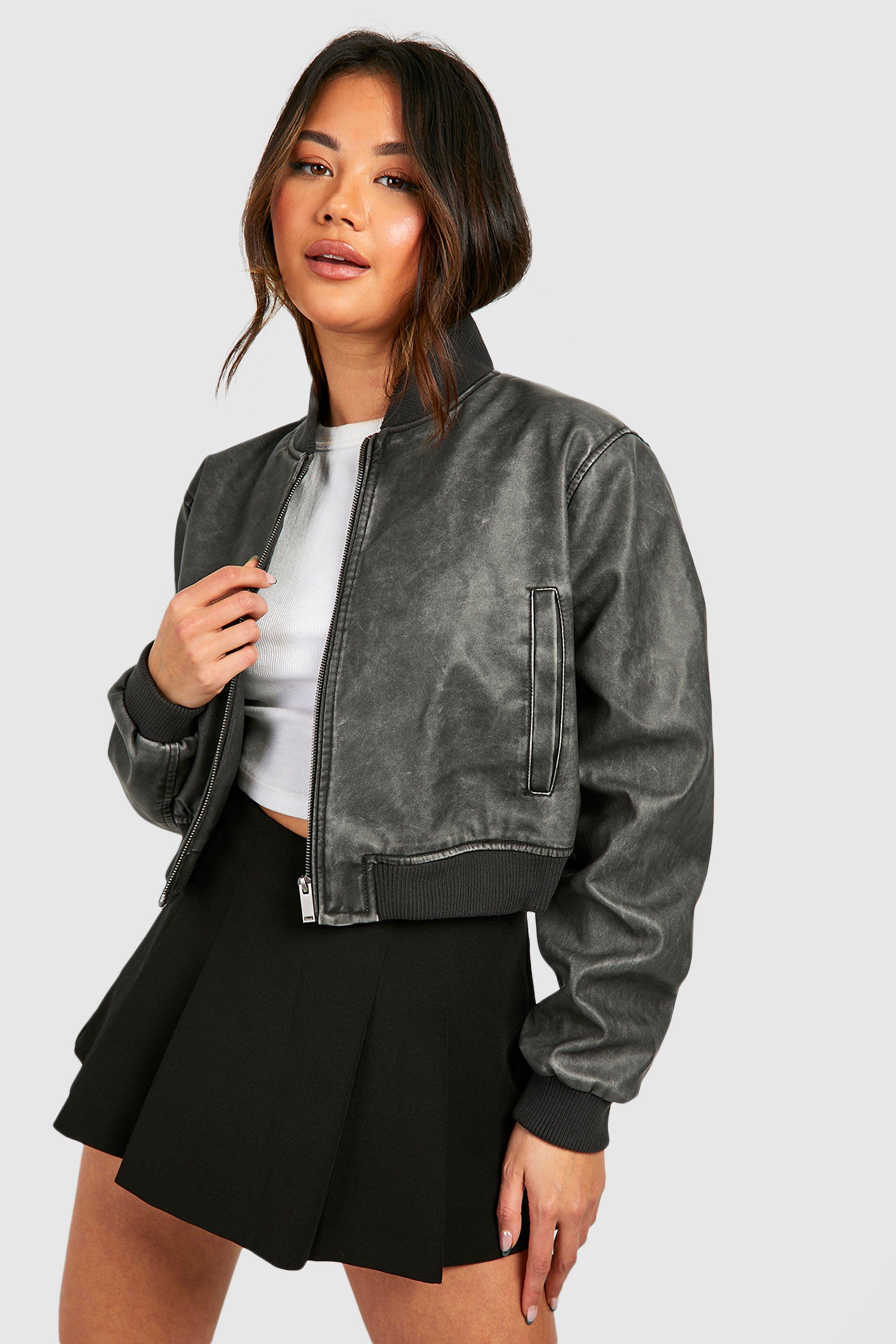 Faux leather bomber clearance jacket