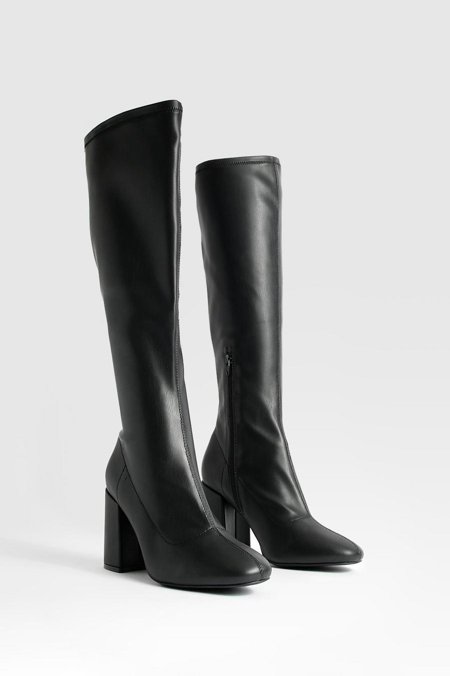 Black Wide Fit Stretch Knee High Boots minimalistas image number 1