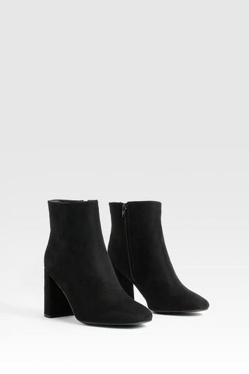 Wide Fit Round Toe Block Heel Faux Suede Ankle Boots black