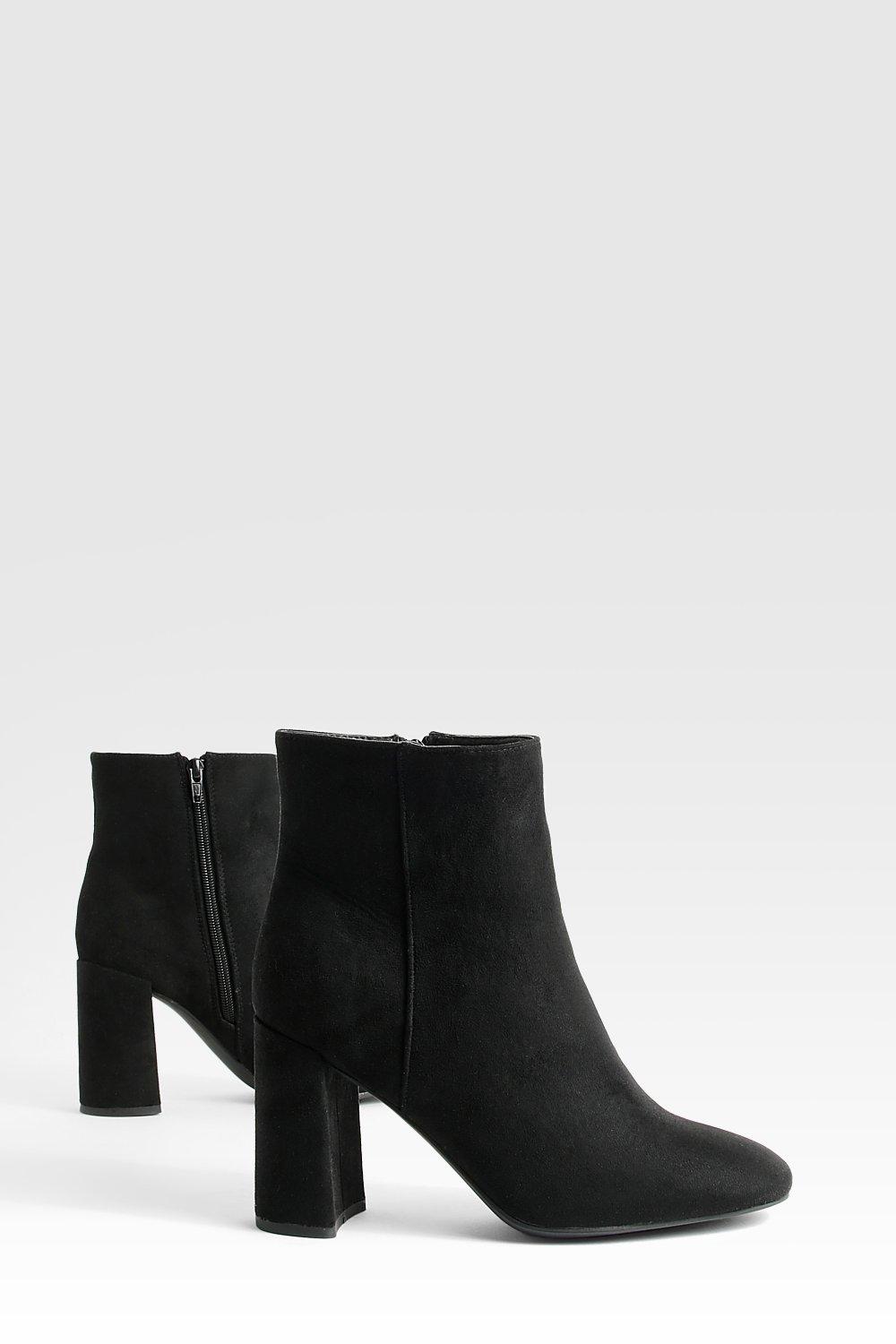 Wide Fit Round Toe Block Heel Faux Suede Ankle Boots boohoo IE