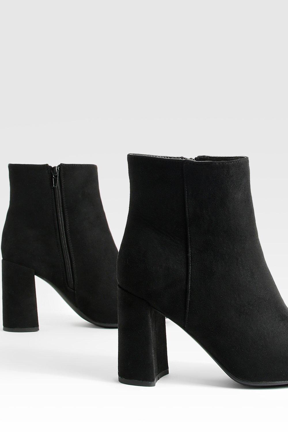 Boohoo Women s Wide Fit Round Toe Block Heel Faux Suede Ankle Boots Black