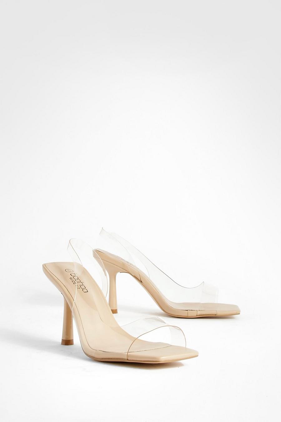 Nude Wide Fit Clear Slingback Heels image number 1