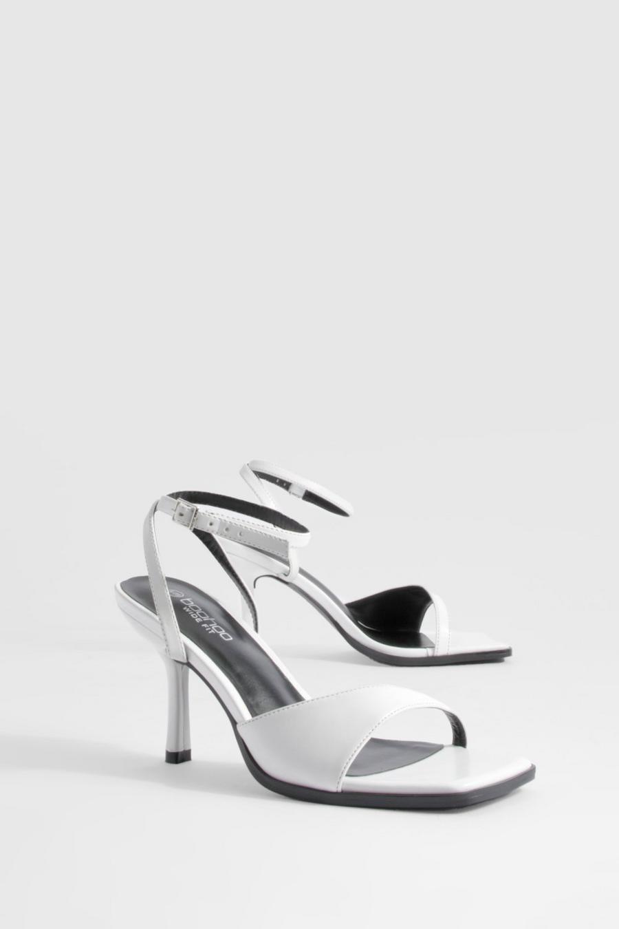 White Wide Fit Asymmetric Strap 2 Part Heels image number 1