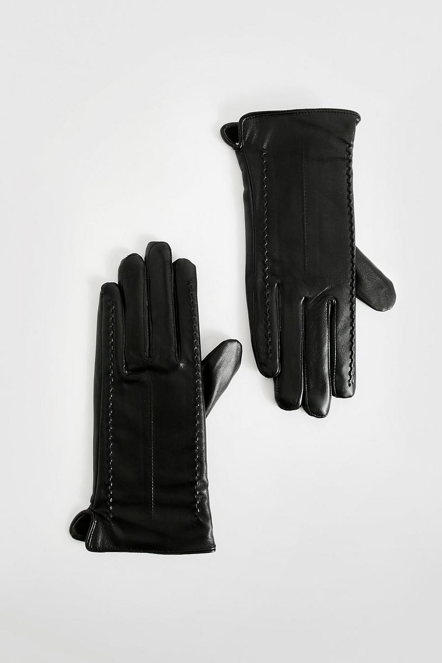 Black PU Handschoenen Met Naaddetail