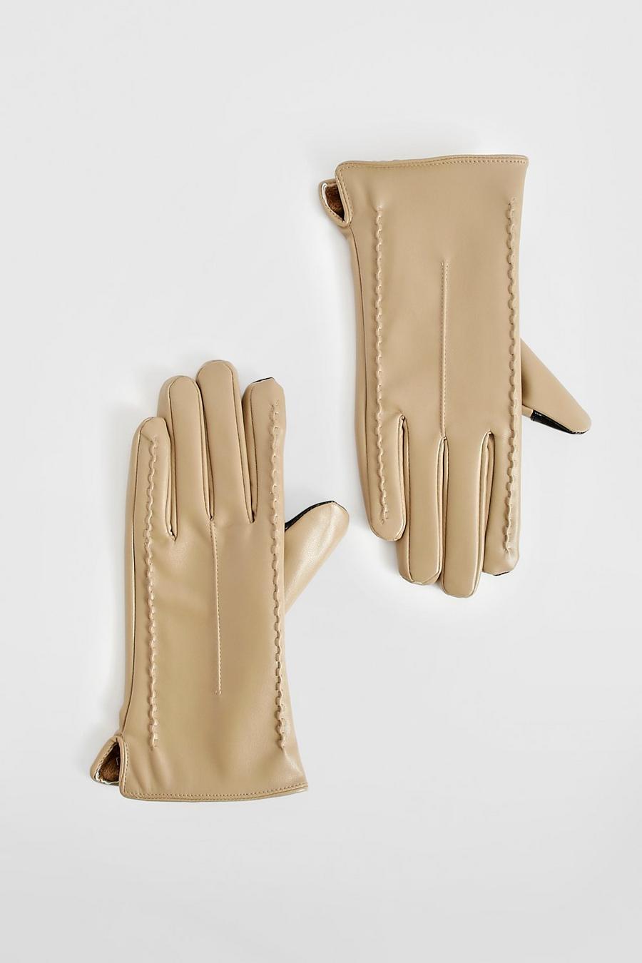 Brown Pu Seam Detail Gloves  image number 1