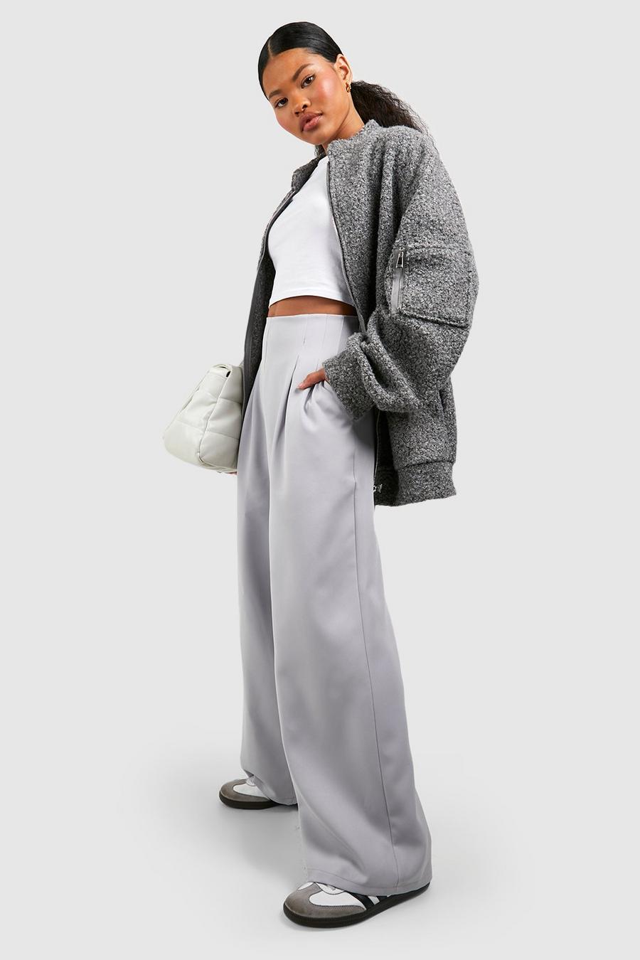 Silver grey Petite Kostymbyxor i vävt tyg med ledig passform image number 1